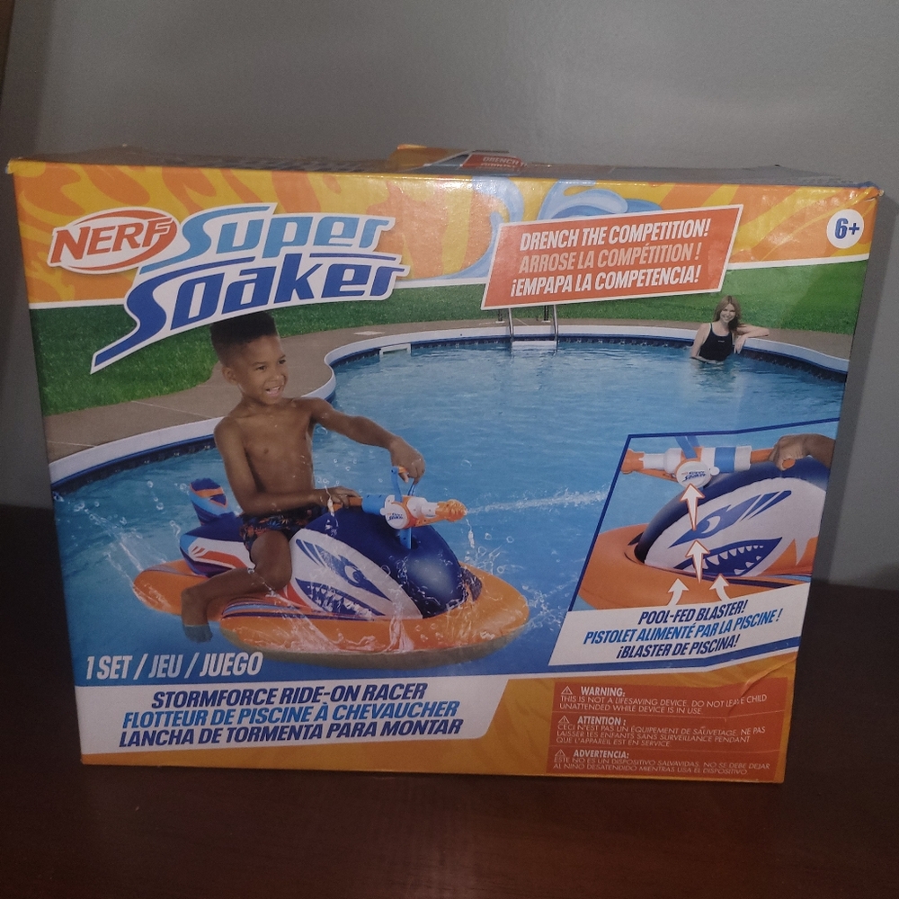 NERF Super Soaker Stormforce Ride-On Racer – Inflatable Pool Float - New